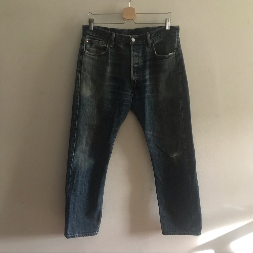Levi’s 501 Original Fit Straight Leg Jeans 100% Cotton Denim Distressed 34 X 30
